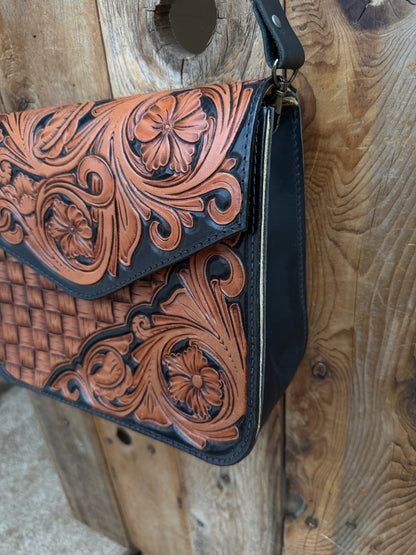 Tooled leather concealed cross body purse