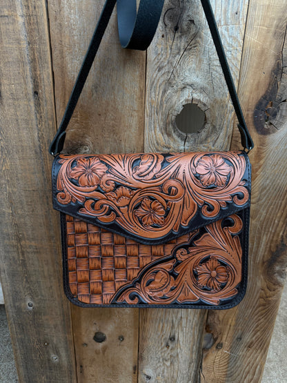 Tooled leather concealed cross body purse